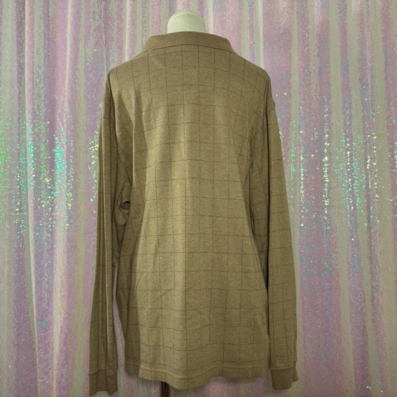 Lands' End Beige Windowpane Grid Long Sleeve Henley Polo Shirt (XL) ★ - Picture 3 of 7